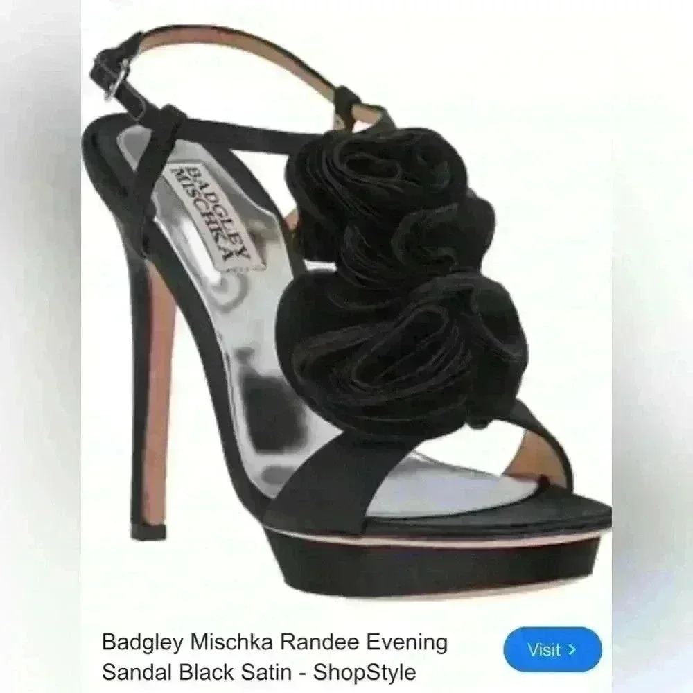 Badgley Mischka Black Satin Floral Heels